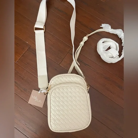 Mali + Lili Josie bone vegan leather double Woven Crossbody Bag convertible - Picture 1 of 11